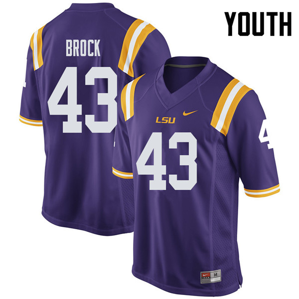 Youth #43 Matt Brock LSU Tigers College Football Jerseys Sale-Purple